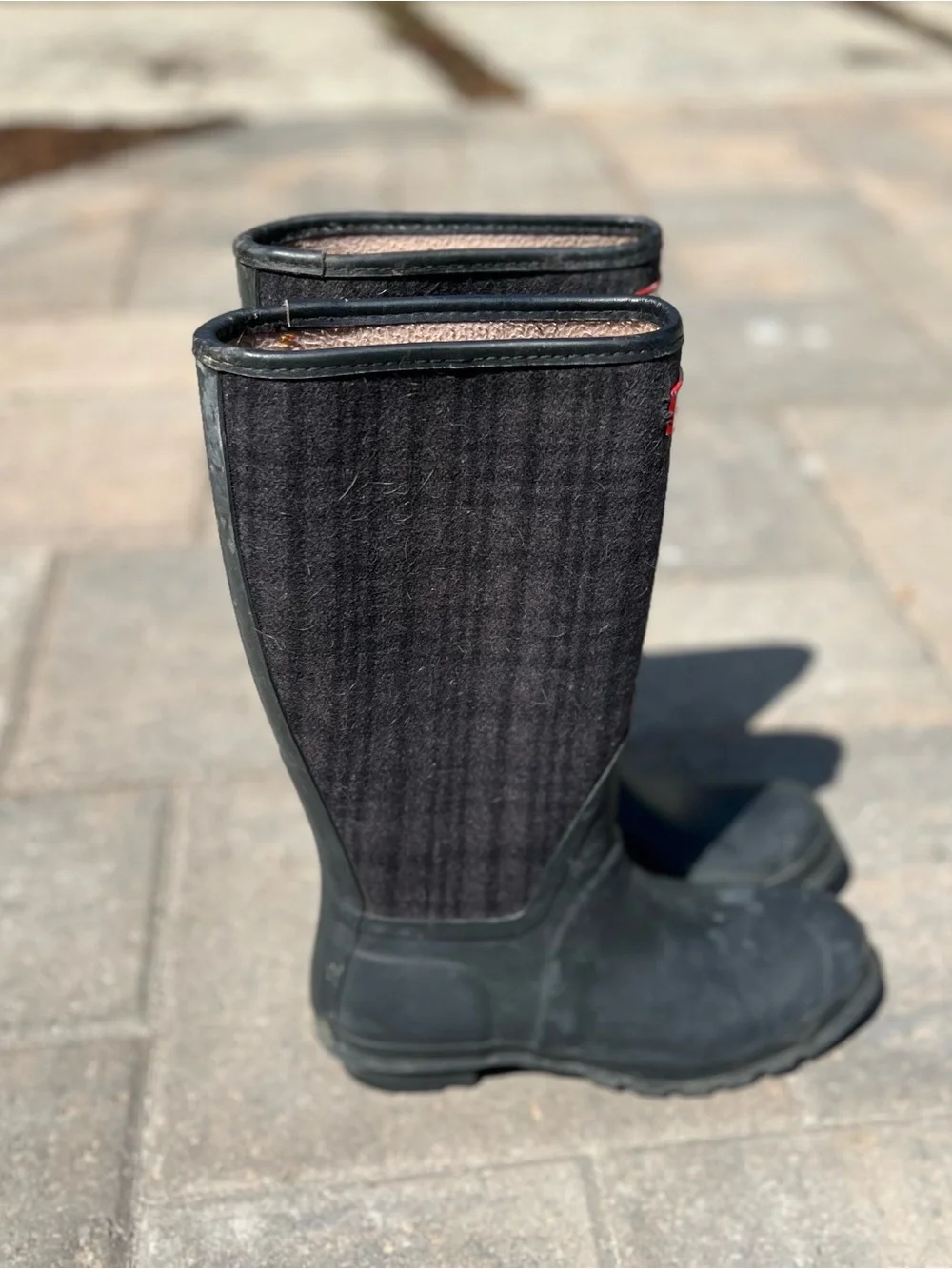 Hunter Arlen Black Plaid Waterproof Lined Pull On Boots Women's Size 7M